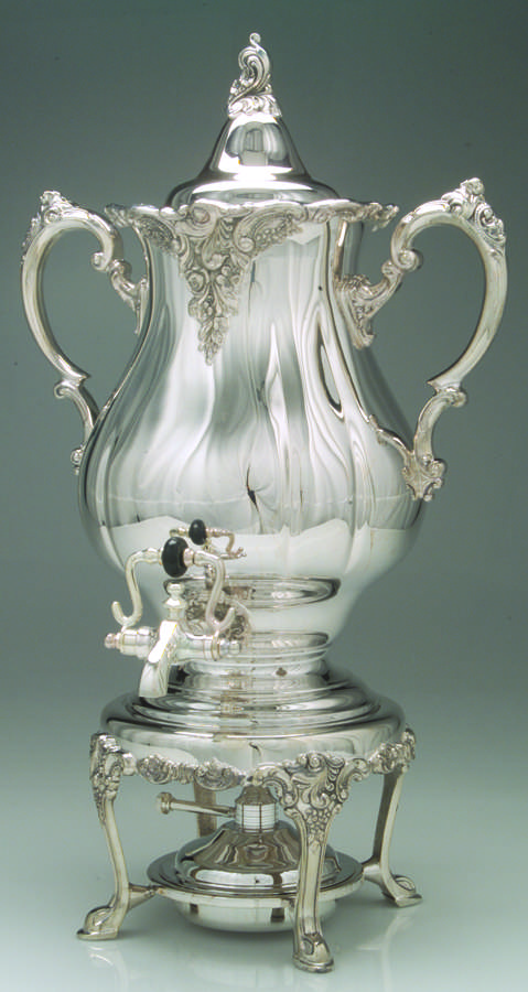 Baroque (Silverplate, Hollowware, Newer) Coffee Urn with Stand and Lid and Burner by Wallace Silver-1