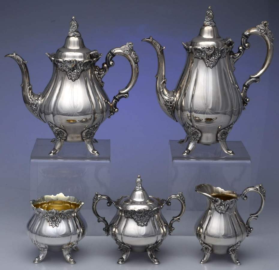 Baroque (Silverplate, Hollowware, Newer) 5-Piece Plated Tea Set (with Waste) by Wallace Silver-1
