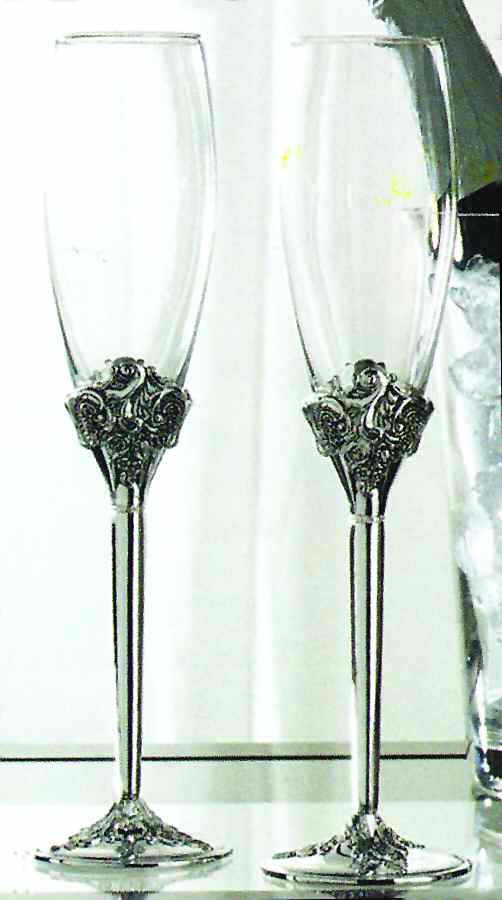 Baroque (Silverplate, Hollowware, Newer) Pair of Champagne Flute Glasses by Wallace Silver-1