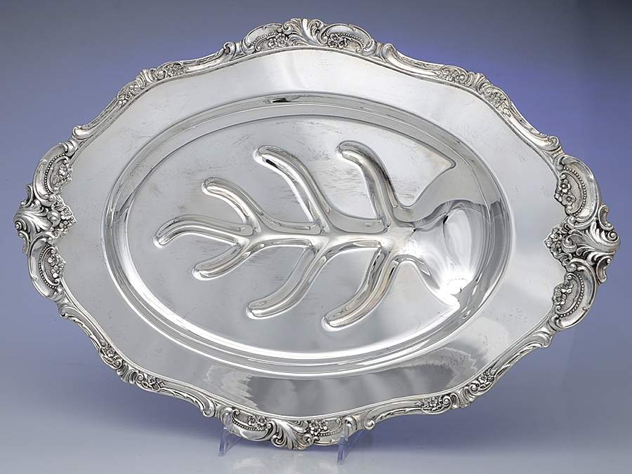 Baroque (Silverplate, Hollowware, Newer) 19" Meat Platter with Well by Wallace Silver-1