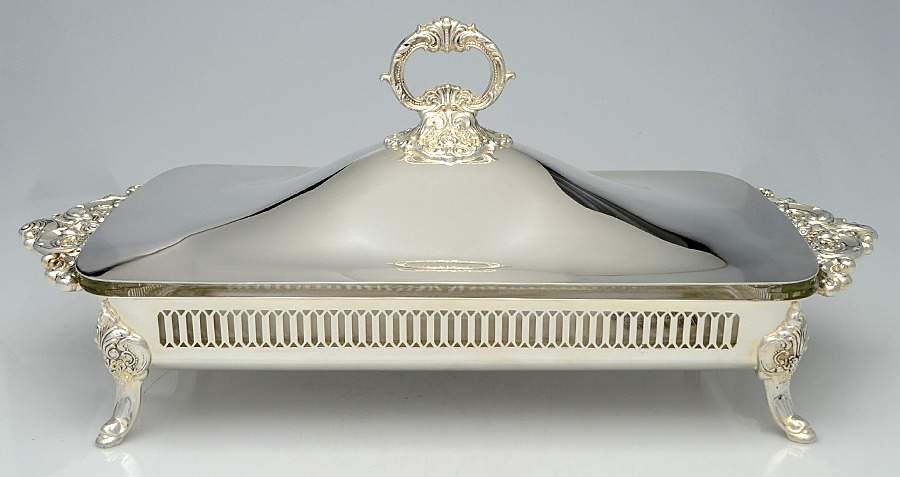 Baroque (Silverplate, Hollowware, Newer) 3 Qt Rectangular Covered Casserole w/Liner by Wallace Silver-1