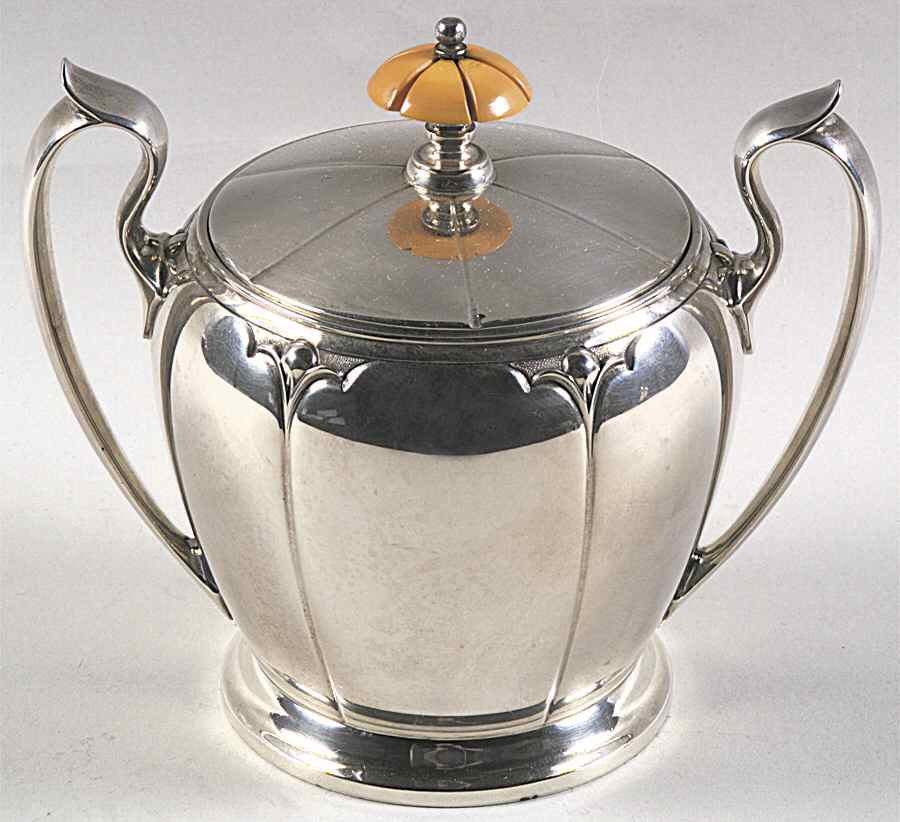 Lotus (Sterling, Hollowware, Round Base) Sugar Bowl & Lid by Watson-1