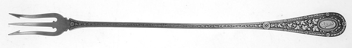 Laureate (Sterling, 1890, Monograms) Long Handle Olive Fork by Whiting Manf Co-1