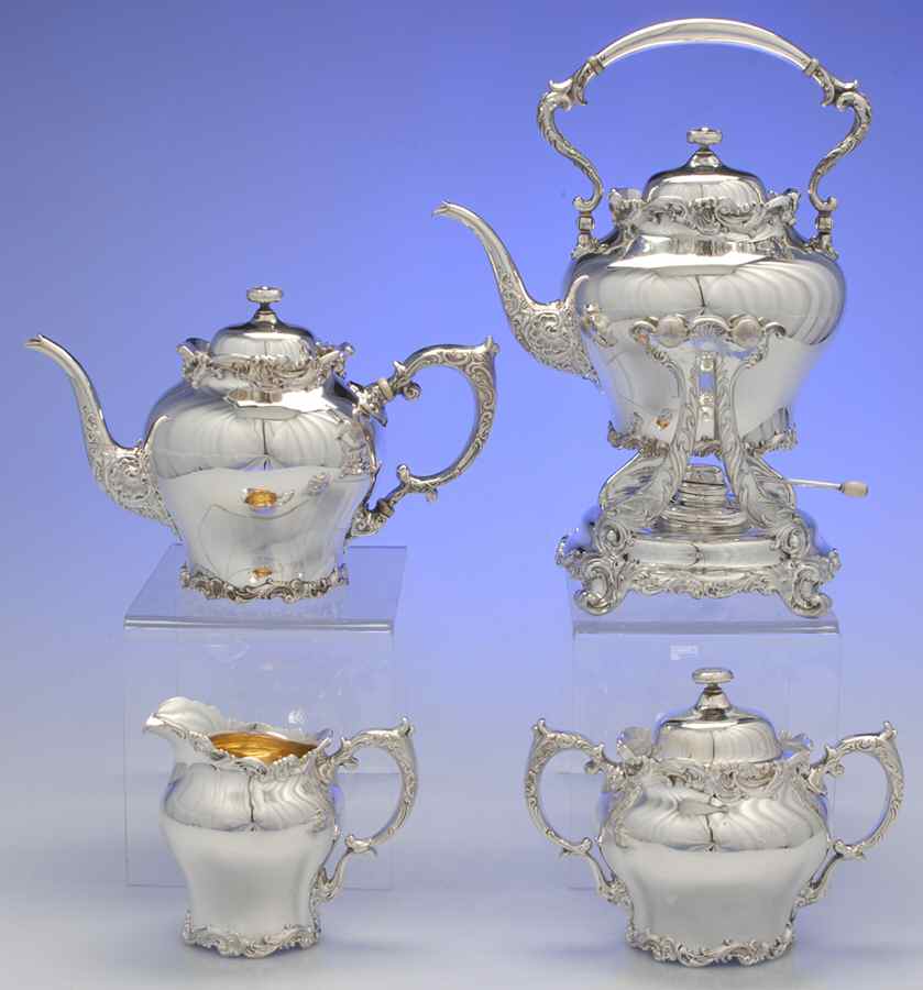 6693 (Sterling, Hollowware) 4 Piece Tea Set (STP, SCR, SSU, SKES) by Whiting Manf Co-1