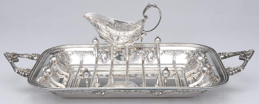 Grande Baroque (Sterling, Hollowware, 4 marks) 3 Pc Asparagus Serving Tray with Box by Wallace Silver-1