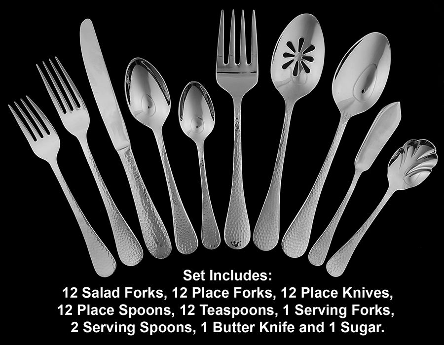 Continental Hammered (Stainless) 65 Piece Set by Wallace Silver-1