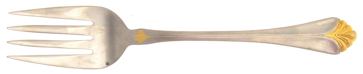 WAS103 (STAINLESS, GOLD ACCENTS) Medium Solid Cold Meat Serving Fork by Wallace Silver-1