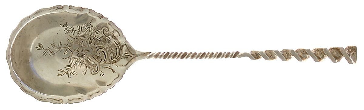 Square Twist (Sterling) Bright Cut Preserve Spoon by Whiting Manf Co-1