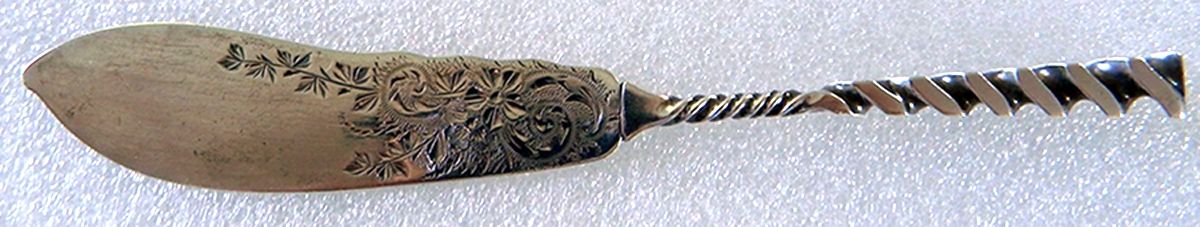 Square Twist (Sterling) Flat Handle Bright Cut Master Butter by Whiting Manf Co-1
