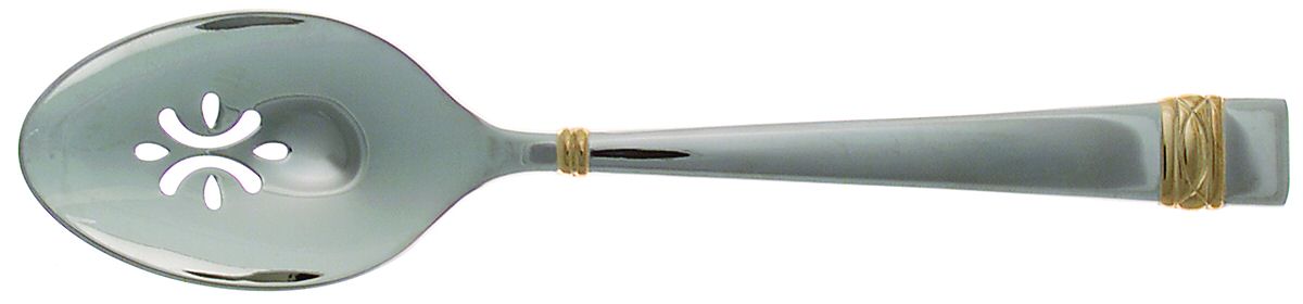 Golden Oberon (Stainless, Gold Accent) Pierced Tablespoon (Serving Spoon) by Wedgwood Silver-1