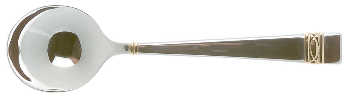 Golden Oberon (Stainless, Gold Accent) Round Bowl Soup Spoon (Cream Soup) by Wedgwood Silver-1