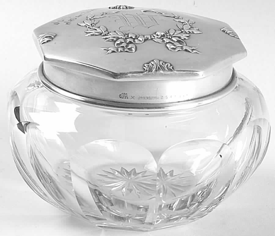 Madam Jumel (Sterling, Hollowware 4" Powder Jar, Crystal Bowl and Silverplate Lid by Whiting Manf Co-1