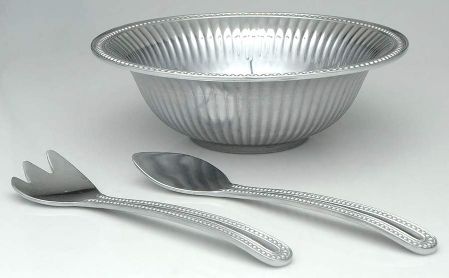 Flutes & Pearls (Pewter, Hollowware) Salad Set-3pc (Bowl & Servers) by Wilton Armetale-1