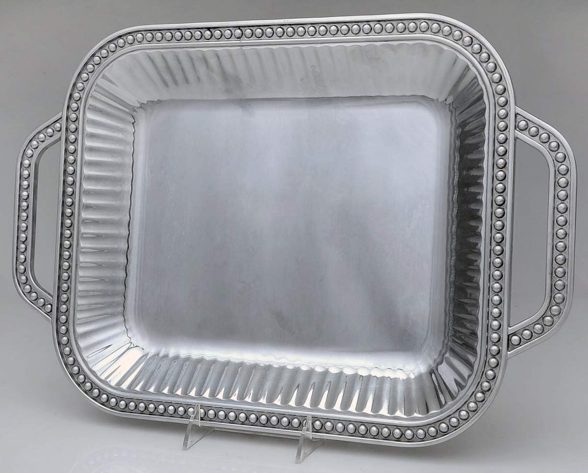Flutes & Pearls (Pewter, Hollowware) 14" Handled Rectangular Tray by Wilton Armetale-1