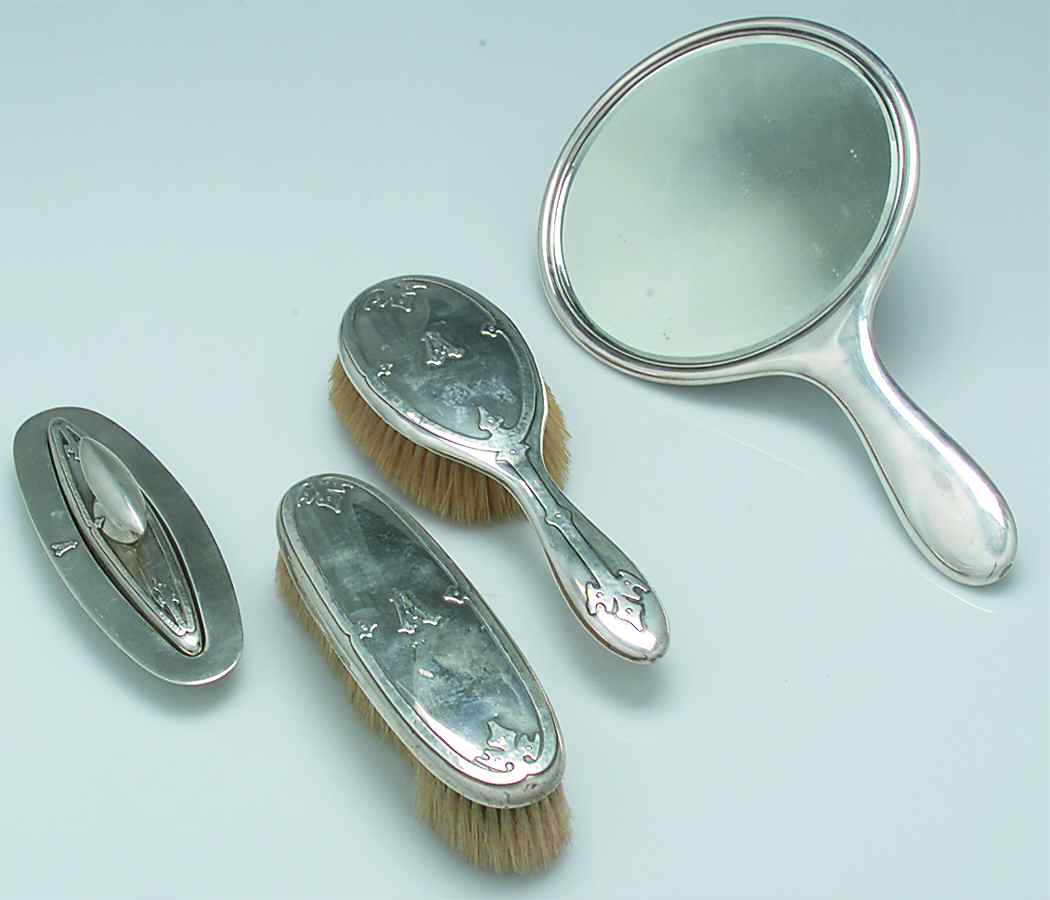 8000 (Sterling, Hollowware) 4pc Vanity-Smir,Shb,Sclb,Nabts by Wallace Silver-1