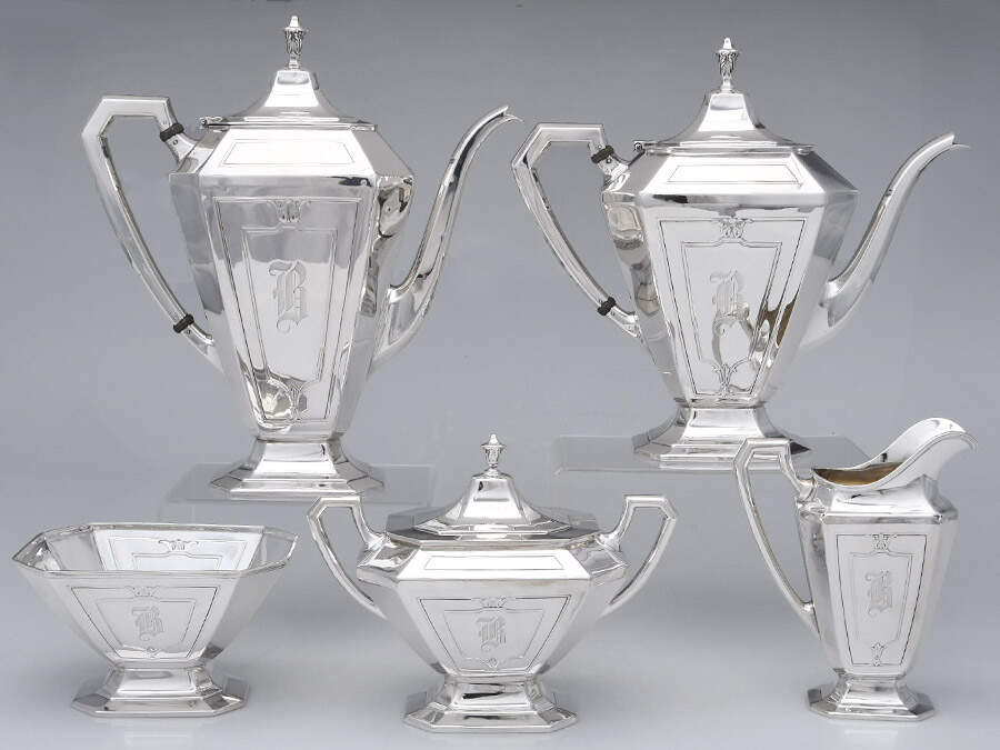 Princess Mary (Sterling, Hollowware) 5 Piece Tea Set (CP1,TP1, CR1, SU1, WB1) by Wallace Silver-1