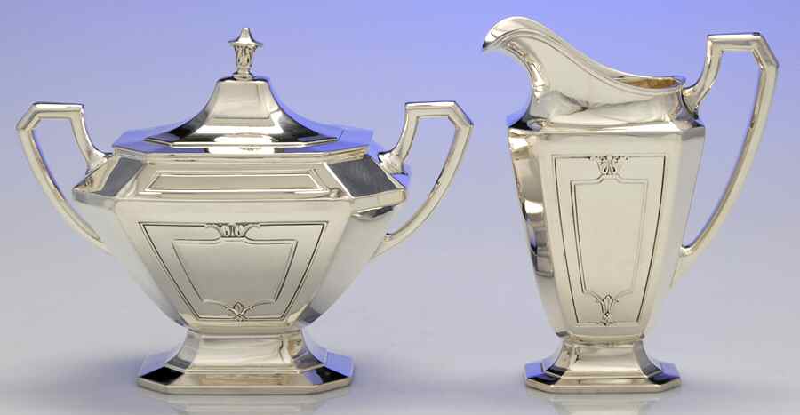 Princess Mary (Sterling, Hollowware) Creamer & Sugar with Lid Set by Wallace Silver-1