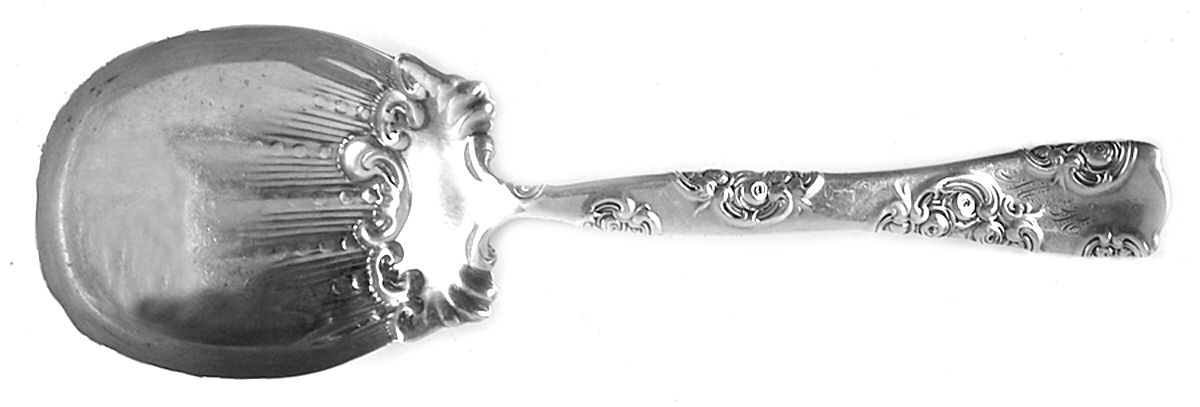 Roses and Scrolls (Sterling) Small Solid Berry/Casserole Spoon by Whiting Manf Co-1