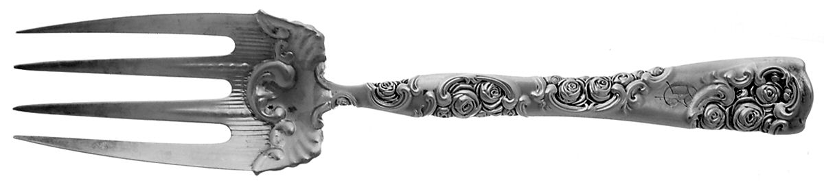 Roses and Scrolls (Sterling) Solid Salad Serving Fork by Whiting Manf Co-1