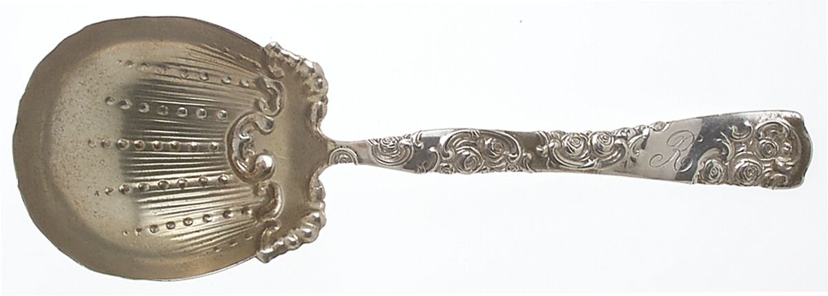 Roses and Scrolls (Sterling) Large Solid Berry/Casserole Spoon by Whiting Manf Co-1
