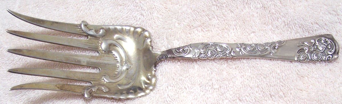 Roses and Scrolls (Sterling) Large Solid Fish Serving Fork by Whiting Manf Co-1