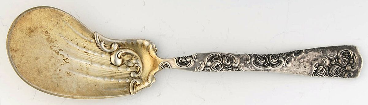Roses and Scrolls (Sterling) Solid Fried Oyster Server by Whiting Manf Co-1