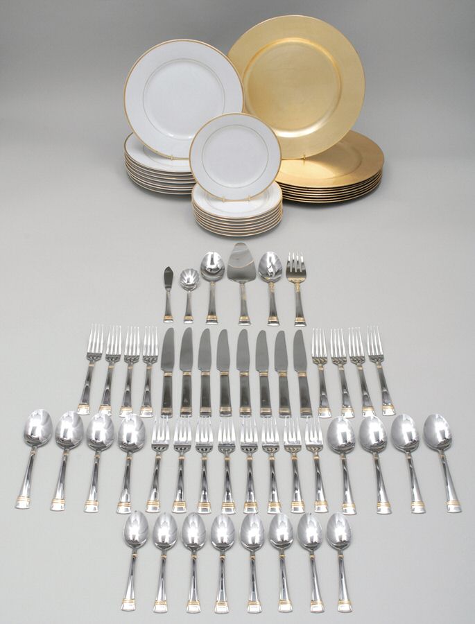 Zenith-Gold (Stainless, Gold Accent) 70 Piece Set-China & Flatware by Wallace Silver-1