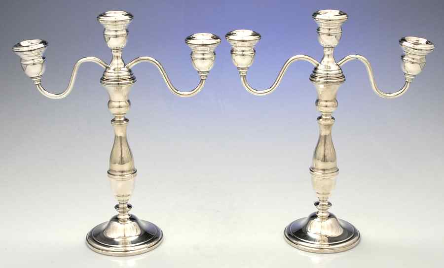621 (Sterling, Hollowware) Pair of Weighted 3 Light Candelabra by Westmorland Silver-1