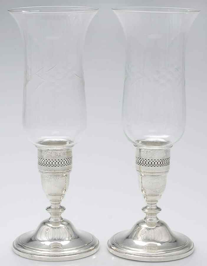 621 (Sterling, Hollowware) Pair of Weighted Hurricane Lamp & Globe by Westmorland Silver-1