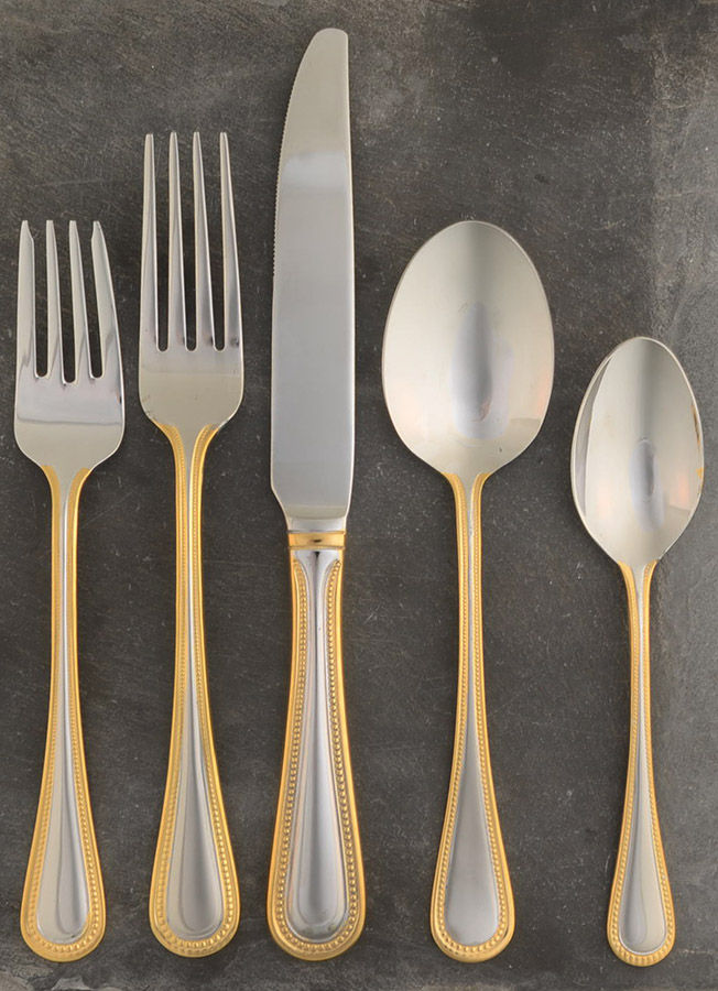 Continental Gold Bead (Stainless, Gold Accent) 5 Piece Place Setting by Wallace Silver-1