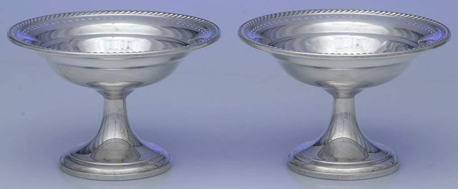 T4 (Sterling, Hollowware) Pair of Weighted Round Compotes (H X W) by Watson-1