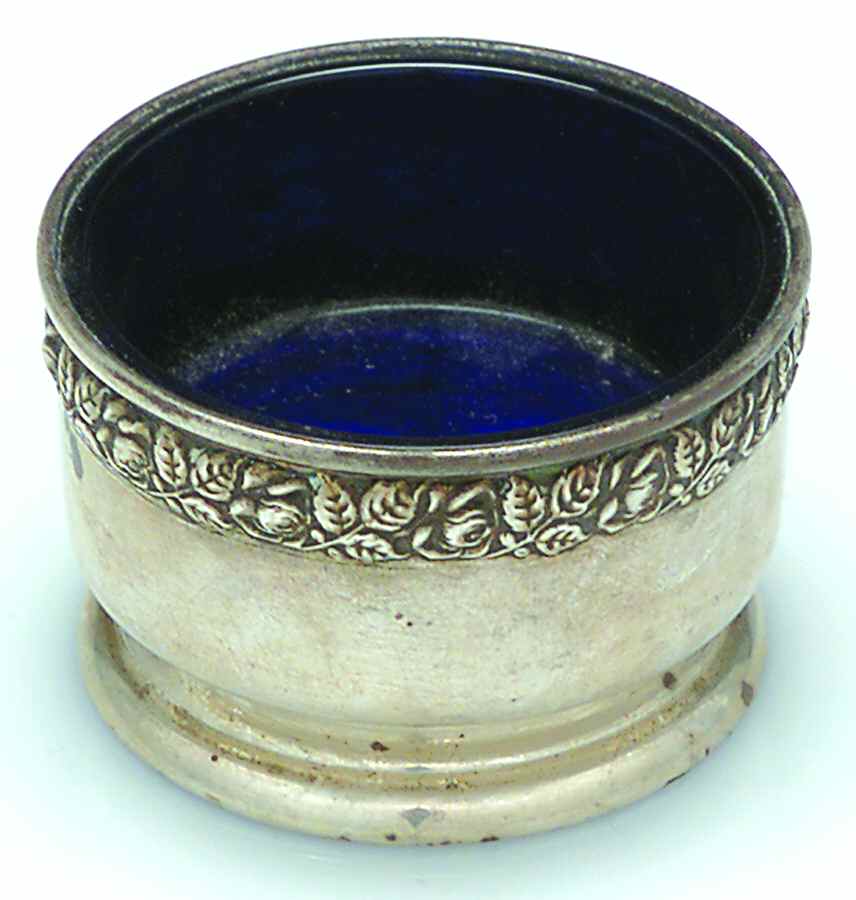 79 (Sterling, Hollowware) Open Salt with Cobalt Liner Individual by Wallace Silver-1