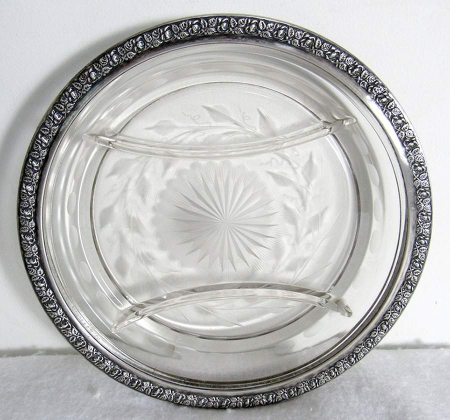 79 (Sterling, Hollowware) 3 Part Glass Relish with Metal Accent by Wallace Silver-1