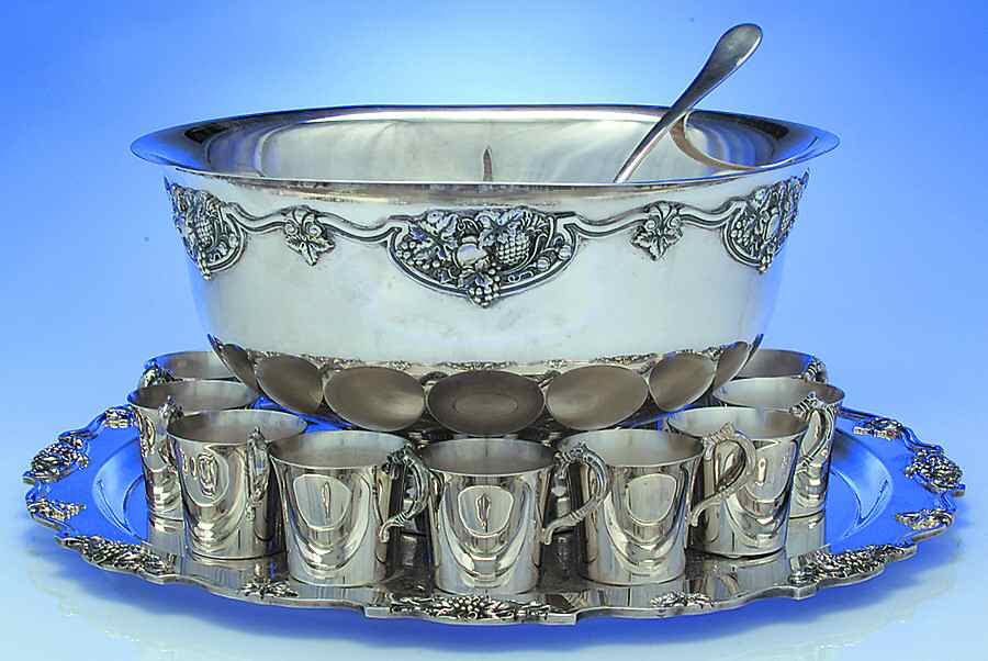 Harvest (Silverplate, Hollowware) Punch Set (Bowl,  12 Cups, Tray and Ladle) by Wallace Silver-1