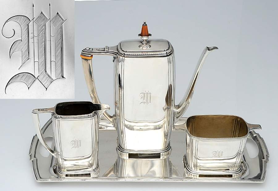 Rhythm (Sterling, Hollowware) (4pc) Coffee Set (SCP1, SCR1, SSUO1 & RET171) by Wallace Silver-1