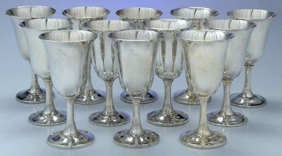 14 (Sterling, Hollowware) Sterling Water Goblet (Set of 12) by Wallace Silver-1