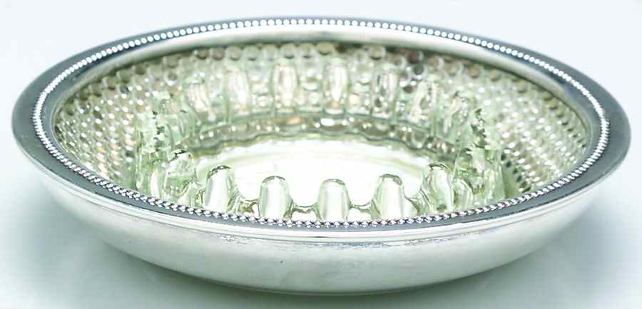 62 (Silverplate, Hollowware) 6" Crystal Ashtray with Silverplate Rim by W & S Blackington Co-1