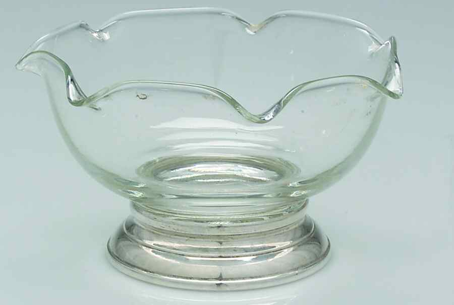 WEB15 (Sterling, Hollowware) Crystal Mayonnaise Bowl with Sterling Band by Web Silver-1