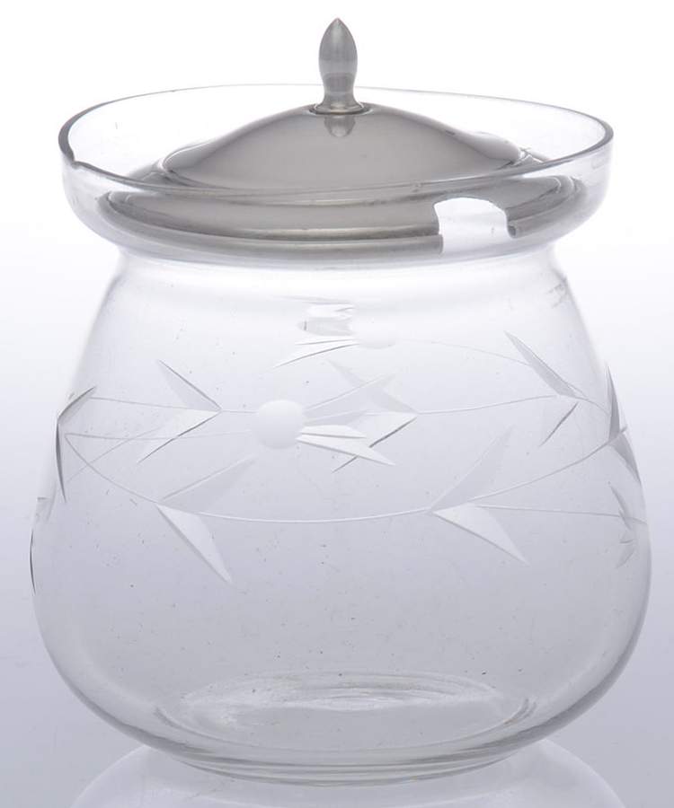 250 (Sterling, Hollowware) Crystal Jam Jar & Silver Lid by Wallace Silver-1