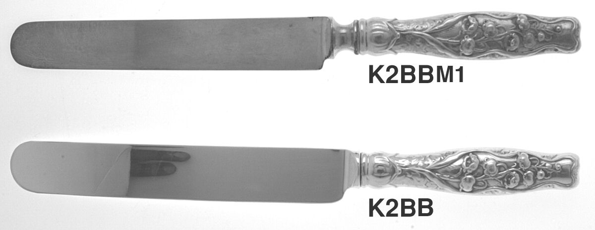 Lily of the Valley (Strl, 1885, Monograms) Blunt Hollow Handle Knife W/Bolster by Whiting Manf Co-1