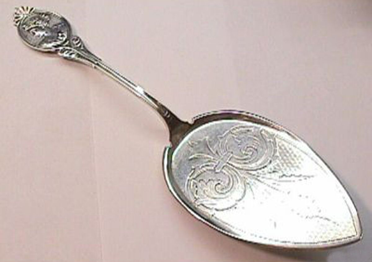 Medallion (Sterling, 1870) Large Solid Fish Serving Knife by Wood & Hughes-1