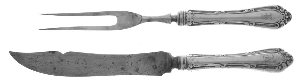 Astoria (Silverplate, 1898, Monograms) Small Stainless Blade 2-Piece Steak Carving Set by Wallace Silver-1
