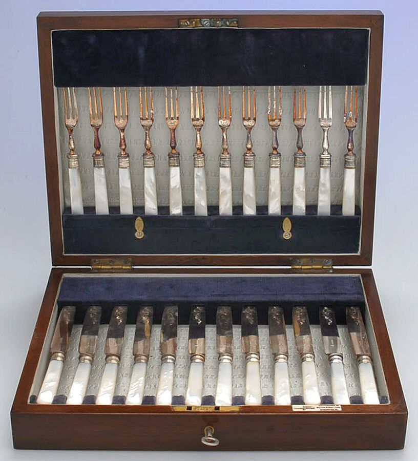 Pearl Handle Flatware 1 (Sterling) Fruit Set (12 Forks + 12 Knives) with Case by Walker & Hall-1
