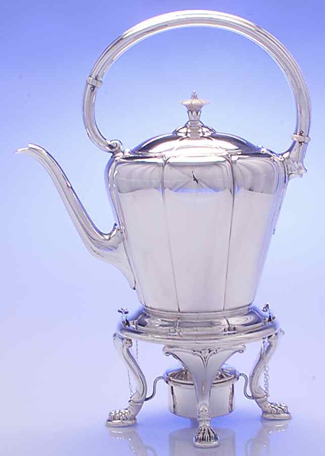 Lotus (Sterling, Hollowware, Scallop Base) Kettle, Stand & Burner by Watson-1