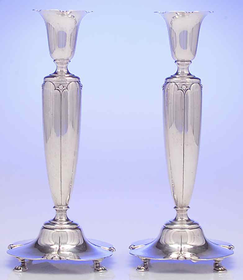 Lotus (Sterling, Hollowware, Scallop Base) Pair of 10" Candlesticks by Watson-1