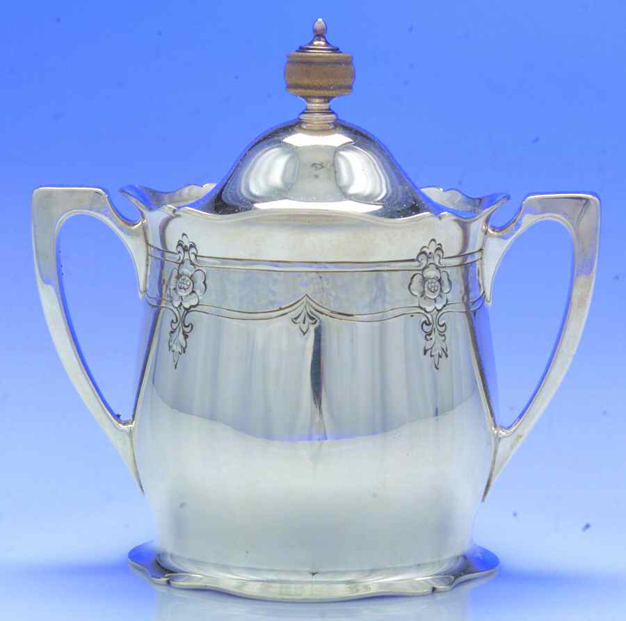 Antique (Strl, Hollow, Floral) Sugar Bowl & Lid by Wallace Silver-1