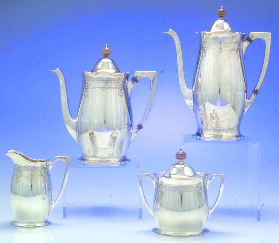 Antique (Strl, Hollow, Floral) 4 Piece Tea Set (SCP, STP, SCR, SSU) by Wallace Silver-1