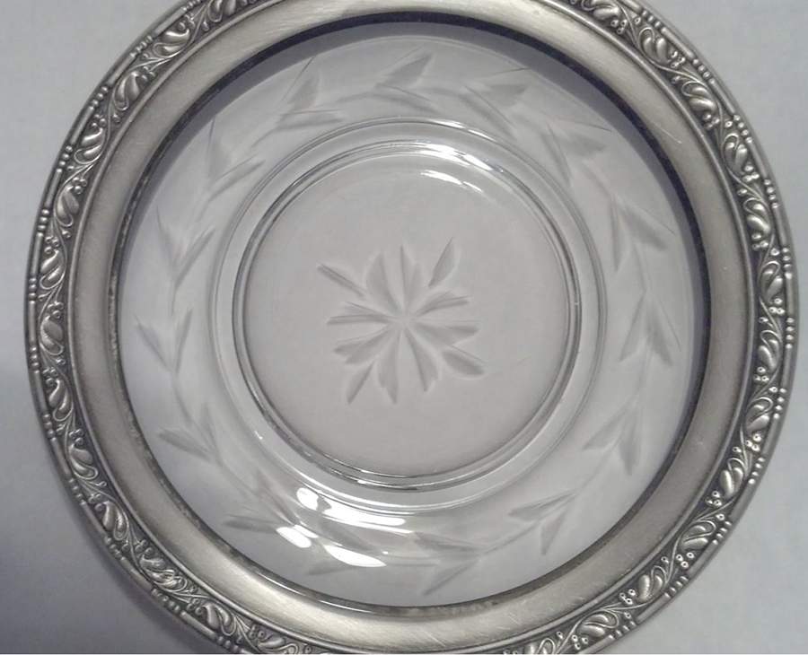 110 (Sterling, Hollowware) Crystal Coaster with Sterling Rim by Wallace Silver-1