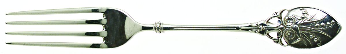 Lily (Sterling, 1870, Pierced Handle) Solid Youth Tea Fork by Whiting Manf Co-1