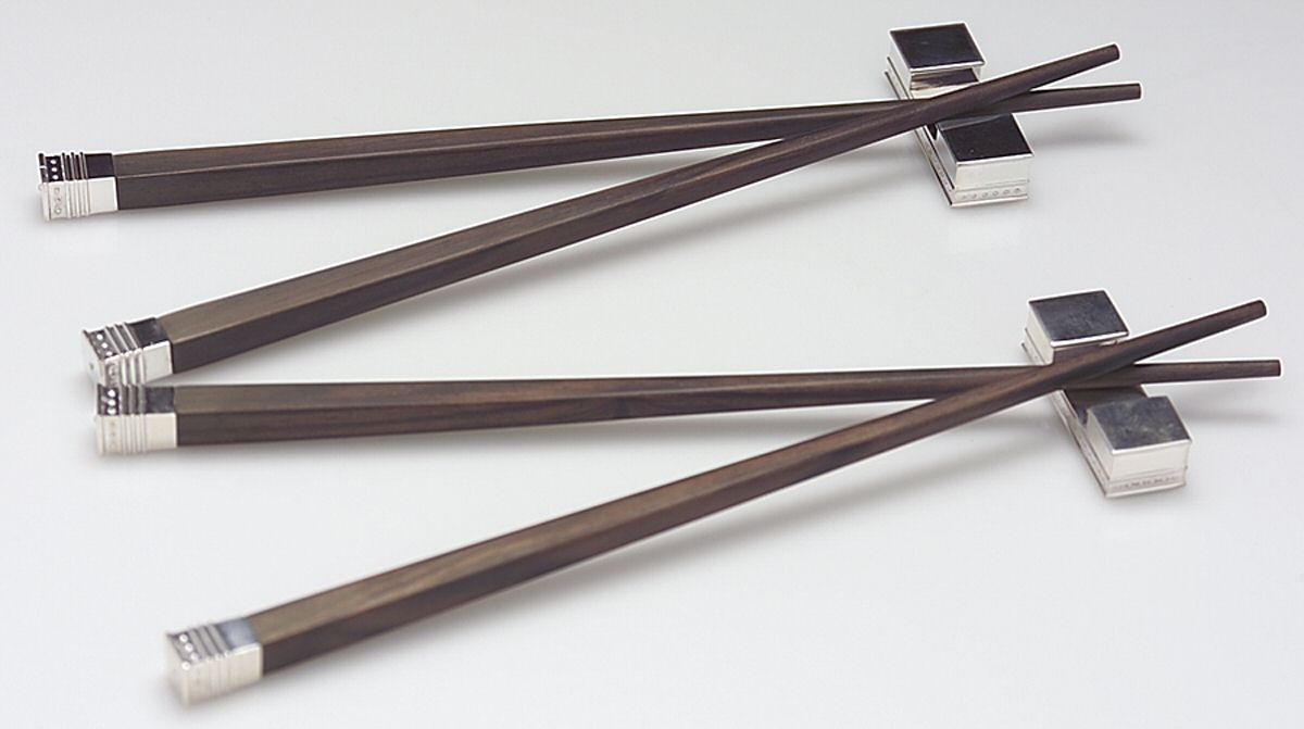 Grosgrain (Sterling) 2 Pair of Chopsticks with Silver Rests by Wedgwood Silver-1